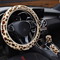 Miniatyrbild 1 av 5: 3-pack Leopard Fluff Plysch Rattstyrningsöverdrag Beige