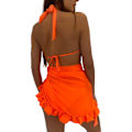 Miniatyrbillede 2 af 5: Tynd Mesh Mini Ruffle Skørt Kvinder Cover Up Tassel Kjole Bikini Badetøj Skørt Kvinder Badetøj Strandtøj Wrap Orange