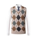 Miniatyrbilde 1 av 2: Yynuda Herre Cashmere Pullover Ullblanding Ermeløs Strikket V-halsgenser Khaki M