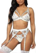 Dame blonde strømpebånd undertøyssett White L