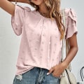 Pikkukuva 3 / 5: Naisten T-paita Pyöreäkaulainen Chiffon-Paita Pistekuvioinen Tunika Bloussi Rento Lehti-Hihainen Tee Pink S