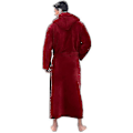 Pikkukuva 3 / 3: Flanelipukuinen miesten huppuinen, paksu ja lämmin kylpytakki, pitkä kimono Red M