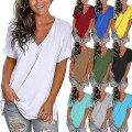 Miniatyrbilde 2 av 4: Dame T-skjorte Sommer Topper 2022 Sommer V-hals Løstsittende Casual Lake water green color S
