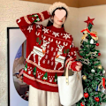 Miniatyrbillede 2 af 5: Løs Juletrøje til Kvinder - Rød Nytårs Tøj Snefnug XL