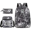 Pikkukuva 3 / 3: Jalkapallotähti C Ronaldo CR7 -painatus, kolmiosainen reppu opiskelijoille Black thunder lightning 2 Shoulder bag shoulder bag