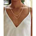 Miniatyrbillede 3 af 5: Bebetter Lariat Guld Halskæde Til Kvinder, Fin Lang Halskæde 14k Guldbelagt/sølv Y-formet Vedhæng Halskæde Trendy Lagdelt Cz Perlekæde Drop Nec Y Layered Box-GD