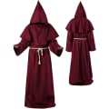 Pikkukuva 1 / 5: Unisex Aikuisten Keskiaikainen Takki Puku Munkki Huppu Takki Viitta Friar Pappi Noita Halloween Tunika Puku 3kpl Burgundy XX-Large
