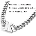 Miniatyrbillede 3 af 5: Initial A-z Cuban Link Kæde Halskæde Til Drenge Mænd Kvinder Bogstav Vedhæng Rustfrit Stål 6,5 mm 18+2 Tommer Smykker Gave Silver X