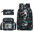 Miniatyrbillede 1 af 3: Fodboldstjerne C Ronaldo CR7 trykt rygsæk til skolebrug - tredelt sæt Rhombe 2 Shoulder bag shoulder bag
