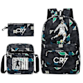 Pikkukuva 1 / 3: Jalkapallotähti C Ronaldo CR7 -painatus, kolmiosainen reppu opiskelijoille Rhombe 2 Shoulder bag pencil case