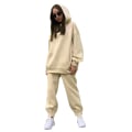 Miniatyrbild 2 av 5: 2-delad Hoodie-set med enfärgad tröja och byxor - Tjock träningsdräkt Apricot M