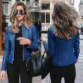 Miniatyrbild 1 av 5: Solid Fall Kvinna Cykeljacka Konstläder Ytterplagg Dragkedja Outfit Vår Höst Kvinna Mode Kort Tunn Kvinna Jacka Kappa Snabb Style B Blue M