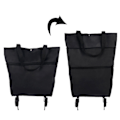 Miniatyrbillede 1 af 5: 2 i 1 Foldbar Indkøbsvogn Sammenklappelig To-trins Lynlås Foldbar Indkøbspose Med Hjul Black
