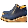 Miniatyrbillede 1 af 5: Dames Premium Solid Farvede Kile Ankelstøvler Runde Tå Fodtøj Kiler Casual Sko Mode Navy Blue 37