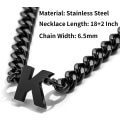Miniatyrbilde 3 av 5: Initial A-z Cuban Link Kjede Halskjede For Gutter Menn Kvinner Bokstav Vedheng Rustfritt Stål 6.5mm 18+2 Tommer Smykker Gave Black W