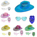 Pikkukuva 2 / 5: Miesten Western Cowboy Hat Bandana Sunglasses Set Rave Space Cowgirl Hat White