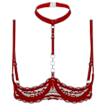 Miniatyrbillede 1 af 5: Dame 1/4 Cups Underwire BH Halter Hals O-Ring Gennemsigtig Blondering Push Up BH Lingeri Bryst Åben BH Undertøj Xinmu Red A L