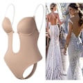 Miniatyrbild 1 av 5: Kvinnlig Kroppsshaper Slips Rygglös BH T-string Midjetränare U-ringad Underklänning Shapewear White S