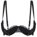 Pikkukuva 1 / 5: Naisten 1/4 Kupit Rintaliivit, Alaviiva, Halter-Kaula, O-Rengas, Läpinäkyvä Pitsi, Push Up Rintaliivit, Alusvaatteet, Rinnat Avatut Rintaliivit, Xinmu Black B L