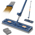 Miniatyrbild 1 av 4: Stor Platt Moppset, 360° Swivel Mopp med Urvridningsfunktion, Golvmoppset Platt Mopp med Återanvändbara Mikrofibermoppdynor (blå - Med 2 Moppdynor)