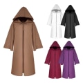 Miniatyrbillede 5 af 5: Halloween Kappe med Hætte Unisex Børn Kappe Rolle Cosplay Lang Kappe Gotiske Kostumer Yderbeklædning Solid Middelalderlig Kappe Halloween Party Prop White L