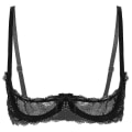 Pikkukuva 1 / 5: Naisten 1/4 Kupit Rintaliivit, Alaviiva, Halter-Kaula, O-Rengas, Läpinäkyvä Pitsi, Push Up Rintaliivit, Alusvaatteet, Rinnat Avatut Rintaliivit, Xinmu Black C S