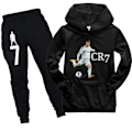 Miniatyrbild 1 av 3: CR7 Ronaldo Tryckt Träningsset Barn Pojkar Flickor Hoodie Sportkläder Svart Svart Svart Black 150cm