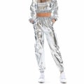 Miniatyrbillede 2 af 4: Dametøj Holografisk Streetwear Club Cool Skinnende Afslappet Bukser Silver XXL