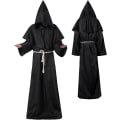 Pikkukuva 1 / 5: Unisex Aikuisten Keskiaikainen Takki Puku Munkki Huppu Takki Viitta Friar Pappi Noita Halloween Tunika Puku 3kpl Black Small