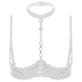 Miniatyrbillede 1 af 5: Dame 1/4 Cups Underwire BH Halter Hals O-Ring Gennemsigtig Blondering Push Up BH Lingeri Bryst Åben BH Undertøj Xinmu White A L
