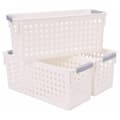 Small Plastic Storage Baskets, Kitchen Storage, Bedroom Shelf Storage Basket, 3-Pack (White, S)