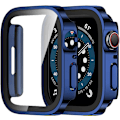 Miniatyrbild 1 av 5: 2-pack Apple Watch - fodral 44 mm Serie 6/5/4 med inbyggt skärmskydd, hårt PC-fodral Rak kant Anti-Scratch repskyddande 44 mm (blå)