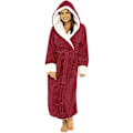 Miniatyrbild 1 av 4: Sherpa Fleece Morgonrock Dam Mjuk Morgonrock Med Huv Fluffig Handduksbadrock L Red