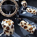 Miniatyrbild 3 av 5: 3-pack Leopard Fluff Plysch Rattstyrningsöverdrag Gray