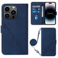 Crossbody 3D Præget Flip Læder Telefonetui Blu Blue For iPhone 15 Pro