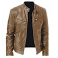 Miniatyrbillede 1 af 5: Sort/brun/khaki/rød læderjakke Blød Langærmet Casual Tøj Frakke Til Hjem Soveværelse Kontor Khaki 2XL