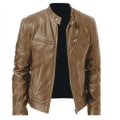 Miniatyrbillede 1 af 5: Sort/brun/khaki/rød læderjakke Blød Langærmet Casual Tøj Frakke Til Hjem Soveværelse Kontor Khaki 5XL