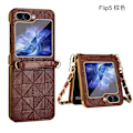 Miniatyrbillede 1 af 5: Z Flip 5 Etui, PU Læder Etui Kompatibel med Samsung Galaxy Z Flip 5 Med Bageskærmsbeskytter & Rem & Beskyttelse af Hængsel Brown