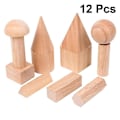 Miniatyrbillede 2 af 3: 12 stk Geometri Byggeklodser Træ 3d Terning Cylinder Cirkel Kegle Kasse Kombination Legetøj