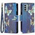 Miniatyrbillede 1 af 5: Læder Telefonetui med Lynlås Lomme til Nokia G22 Bf03 Mønstertryk Wallet Foldbar Stativ Cover Golden Butterflies
