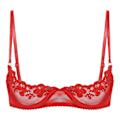 Miniatyrbilde 1 av 5: Dameundertøy med 1/2 kopp push-up, underwire, blonder, åpen brystkopp, justerbare stropper, svampfylte bh-topper Red B XXL