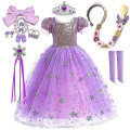 Miniatyrbild 1 av 3: Prinsessan Rapunzel Klänning för Flickor Elegant Lila Klänningar Fint Karneval Kostym Barn Bal Kvälls Klänningar Halloween Rollspel Klänningar 2Y Tag-100 Rapunzel Sets 08