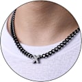 Miniatyrbild 1 av 5: Initial A-z Kubansk Kedja Halsband För Pojkar Män Kvinnor Bokstavsberlock Rostfritt Stål 6.5mm 18+2 Tum Smycken Present Black X