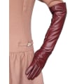 Miniatyrbillede 2 af 4: Kvinder Simulerings Handsker Læder Silkeforing Lang Over Albue Elegant Vanter 50cm-mxbc Wine red S