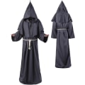 Miniatyrbillede 1 af 5: Unisex Voksen Middelalderlig Kåbe Kostume Munk Hætte Kåbe Kappe Friar Præst Troldmand Halloween Tunika Kostume 3stk Grey Small