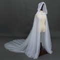Miniatyrbillede 2 af 4: Halloween Kostume til Kvinder med Hætte Tulle Kappe Sort Hvid Rød Bryllup Brudekjole Gulvlængde Blød Mesh Kappe White One Size