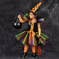 Miniatyrbillede 3 af 5: Halloween-kostume til børn, heks cosplay kjole, pige heks kjole sæt Purple S