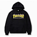 Miniatyrbild 1 av 4: Unisex Thrasher Hoodie med Bokstavstryck, Sweatshirt med Snodd Huva och Fickor black 1 3XL