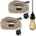 Miniatyrbilde 1 av 4: 2-pakks pendellamper med bryter, hamperep med 4,5 m kabel, E27-sokkel for hall, kjøkken, spisebord, bar (uten pære)