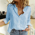 Miniatyrbillede 2 af 4: Dame Linned Skjorter Casual Solid Farve Knapper Lapel Bluser Skjorte Sommer Toppe En Bedste Gave White 2XL